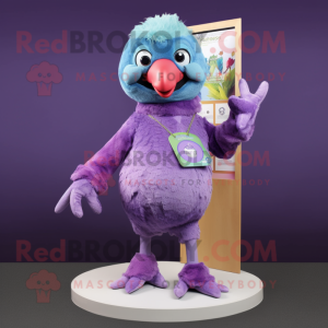 Lavender Parrot mascot costume character dressed with a Leggings and Mittens