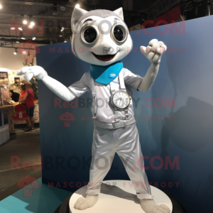 Silver Trapeze Artist mascot costume character dressed with a Poplin Shirt and Bracelet watches