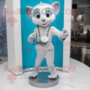 Silver Trapeze Artist mascot costume character dressed with a Poplin Shirt and Bracelet watches