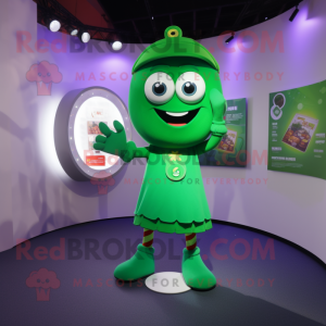 Green Engagement Ring mascot costume character dressed with a Playsuit and Gloves
