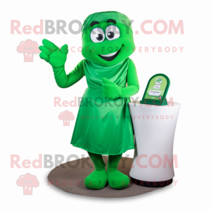 Green Engagement Ring mascot costume character dressed with a Playsuit and Gloves