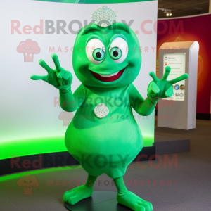 Green Engagement Ring mascot costume character dressed with a Playsuit and Gloves