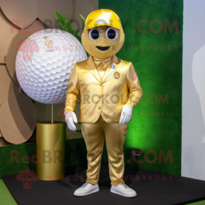 Guld golfbold maskot...