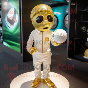 Gold Golf Ball mascot costume character dressed with a Romper and Lapel pins