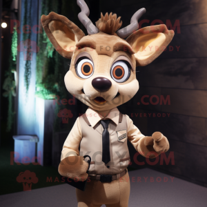 Tan Deer mascot costume character dressed with a Waistcoat and Smartwatches
