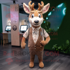 Tan Deer mascot costume character dressed with a Waistcoat and Smartwatches