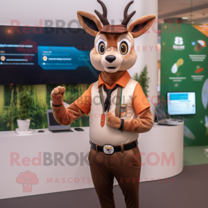 Tan Deer mascot costume character dressed with a Waistcoat and Smartwatches