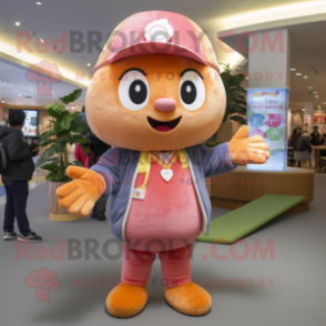 Peach Bracelet mascot costume character dressed with a Corduroy Pants and Beanies
