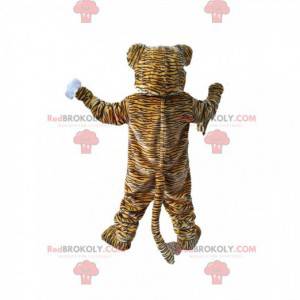 Mascotte della tigre con un grande sorriso. Costume da tigre -