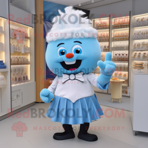 Sky Blue Cupcake mascot costume character dressed with a Dress Shirt and Brooches