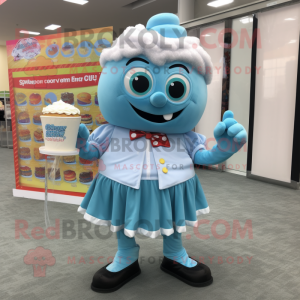 Sky Blue Cupcake mascot costume character dressed with a Dress Shirt and Brooches