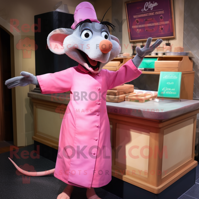 Pink Ratatouille mascot costume character dressed with a A-Line Dress and Cufflinks Pink Ratatouille mascot costume character dressed with a A-Line Dress and Cufflinks