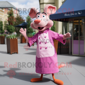 Pink Ratatouille mascot costume character dressed with a A-Line Dress and Cufflinks