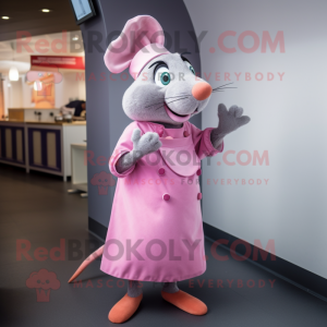 Pink Ratatouille mascot costume character dressed with a A-Line Dress and Cufflinks