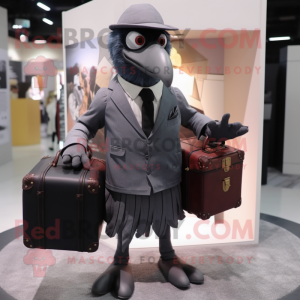 Gray Crow mascot costume character dressed with a Dress Pants and Briefcases