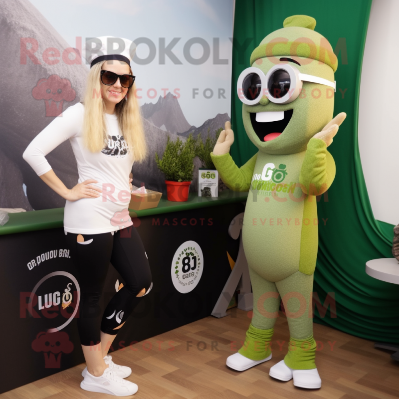 Olive Fried Calamari mascot costume character dressed with a Yoga Pants and Sunglasses