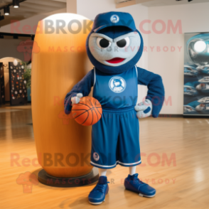 Navy Basketball Ball mascot costume character dressed with a Bermuda Shorts and Cummerbunds