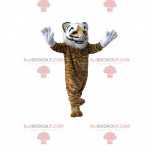 Mascota del tigre con una gran sonrisa. traje de tigre -