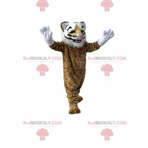 Mascotte della tigre con un grande sorriso. Costume da tigre -
