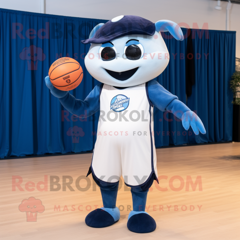 Navy Basketball Ball mascot costume character dressed with a Bermuda Shorts and Cummerbunds