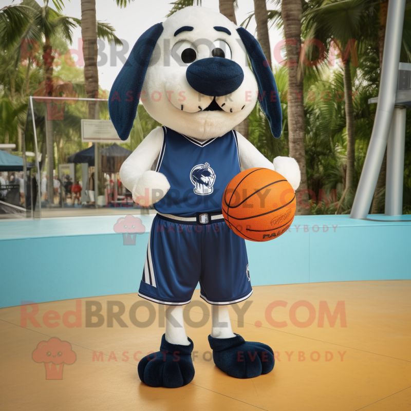 Personaje del traje de la mascota de la pelota de baloncesto azul marino  vestido con bermudas y fajines - Disfraces de mascotas -   Tamaño L (175-180 CM)