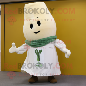 Cream Beet mascot costume character dressed with a T-Shirt and Scarves