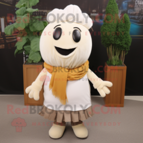 Cream Beet mascot costume character dressed with a T-Shirt and Scarves