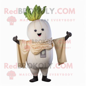 Cream Beet mascot costume character dressed with a T-Shirt and Scarves