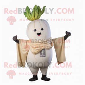 Cream Beet mascot costume character dressed with a T-Shirt and Scarves