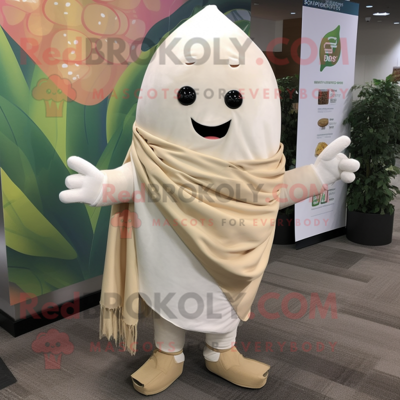 Cream Beet mascot costume character dressed with a T-Shirt and Scarves