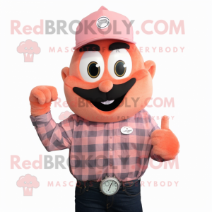 Peach Wrist Watch mascot costume character dressed with a Flannel Shirt and Cufflinks