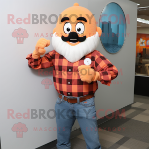 Peach Wrist Watch mascot costume character dressed with a Flannel Shirt and Cufflinks