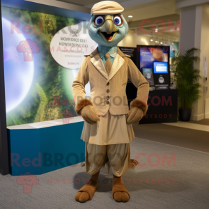 Tan Peacock mascot costume character dressed with a Romper and Cufflinks