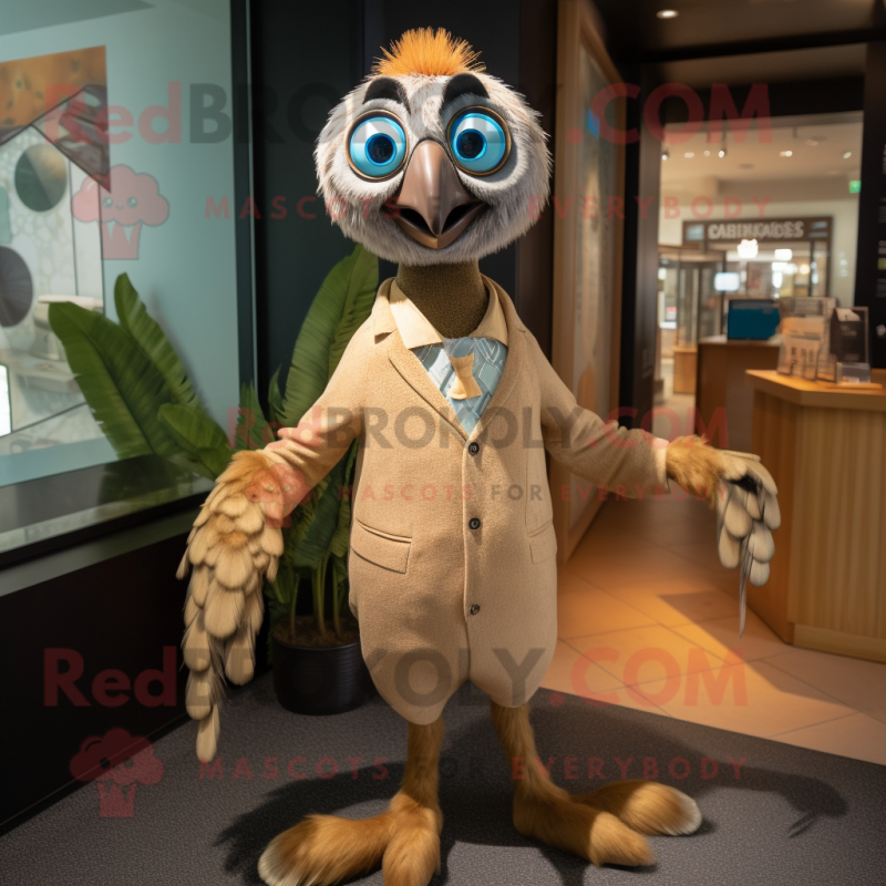 Tan Peacock mascot costume character dressed with a Romper and Cufflinks