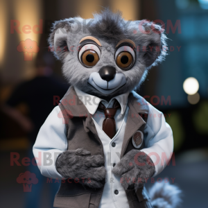 Gray Lemur mascot costume character dressed with a Coat and Ties