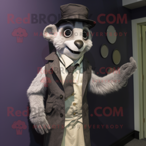 Gray Lemur mascot costume character dressed with a Coat and Ties