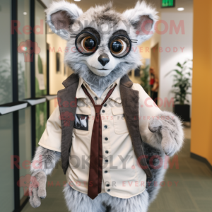 Gray Lemur mascot costume character dressed with a Coat and Ties