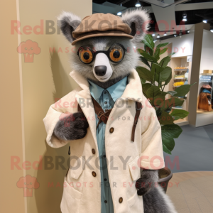 Gray Lemur mascot costume character dressed with a Coat and Ties