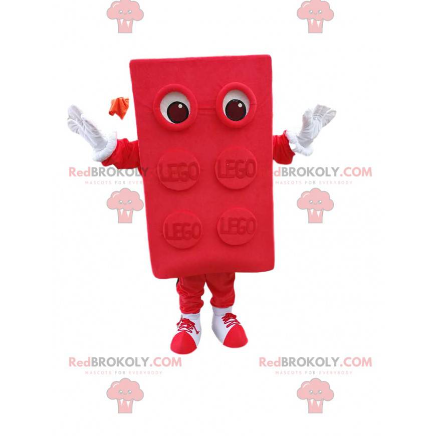 Mascotte de pièce de LEGO rouge. Costume de LEGO -