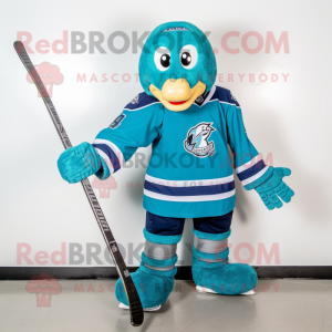 Teal Ice Hockey Stick mascot costume character dressed with a Ball Gown and Scarf clips