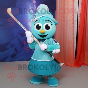Teal Ice Hockey Stick mascot costume character dressed with a Ball Gown and Scarf clips
