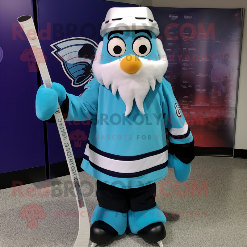 Teal Ice Hockey Stick mascot costume character dressed with a Ball Gown and Scarf clips