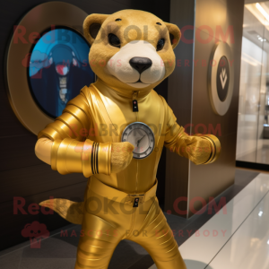 Gold Otter maskot kostume...