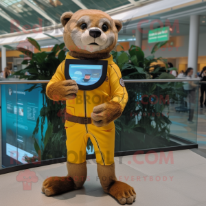 Gold Otter mascot costume character dressed with a Rash Guard and Digital watches