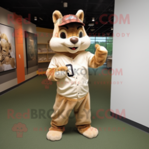 Tan Squirrel mascot costume character dressed with a Baseball Tee and Shoe laces