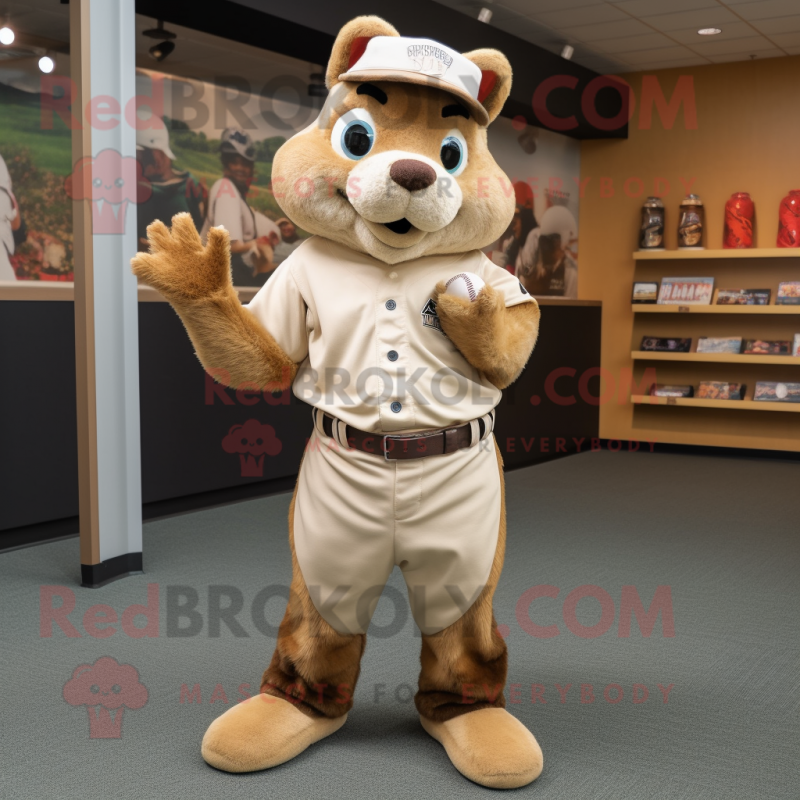 Tan Squirrel mascot costume character dressed with a Baseball Tee and Shoe laces