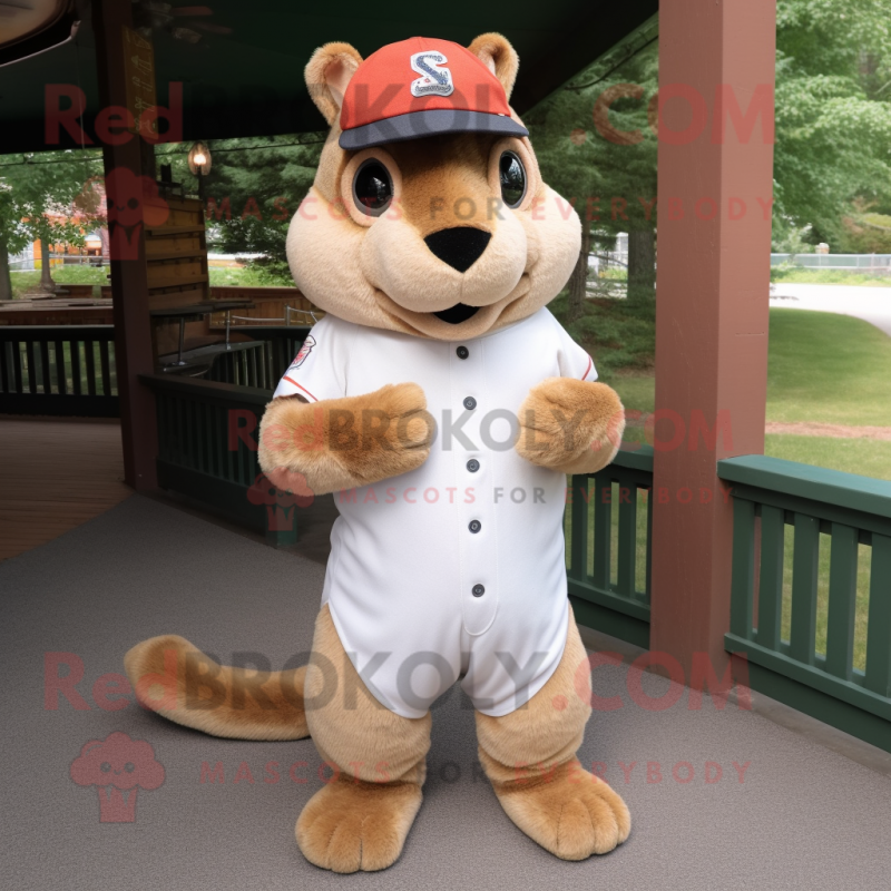 Tan Squirrel mascot costume character dressed with a Baseball Tee and Shoe laces