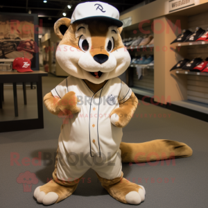 Tan Squirrel mascot costume character dressed with a Baseball Tee and Shoe laces