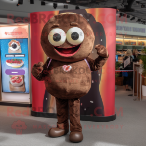 Brown Donut mascot costume character dressed with a Jeggings and Brooches