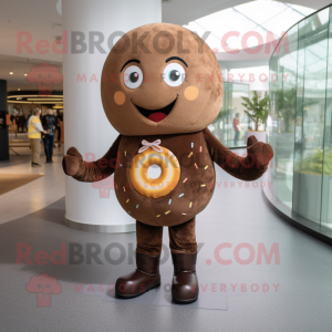 Brown Donut mascot costume character dressed with a Jeggings and Brooches